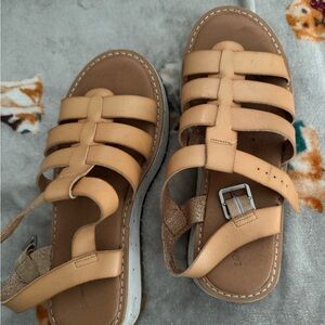Tan Strappy Sandals with Buckle